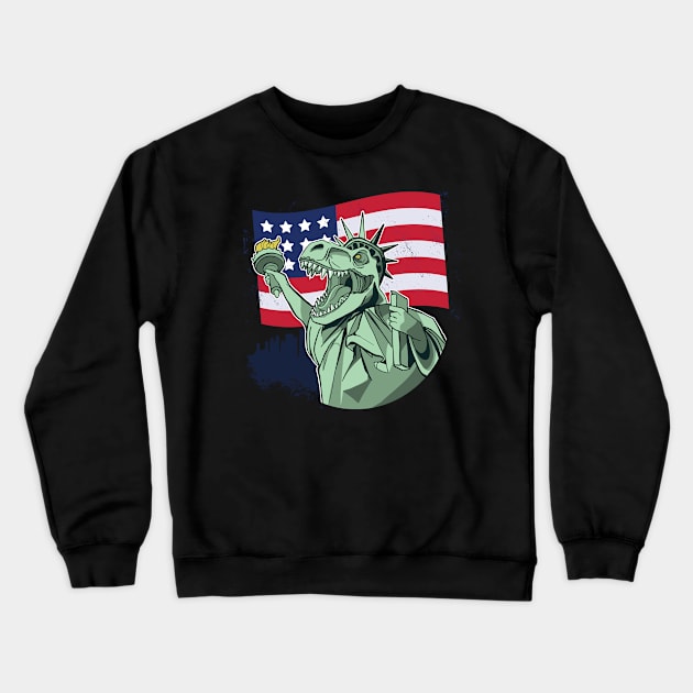 4th of July graphic Of T Rex Lady Liberty American Flag USA design Crewneck Sweatshirt by Bluebird Moon